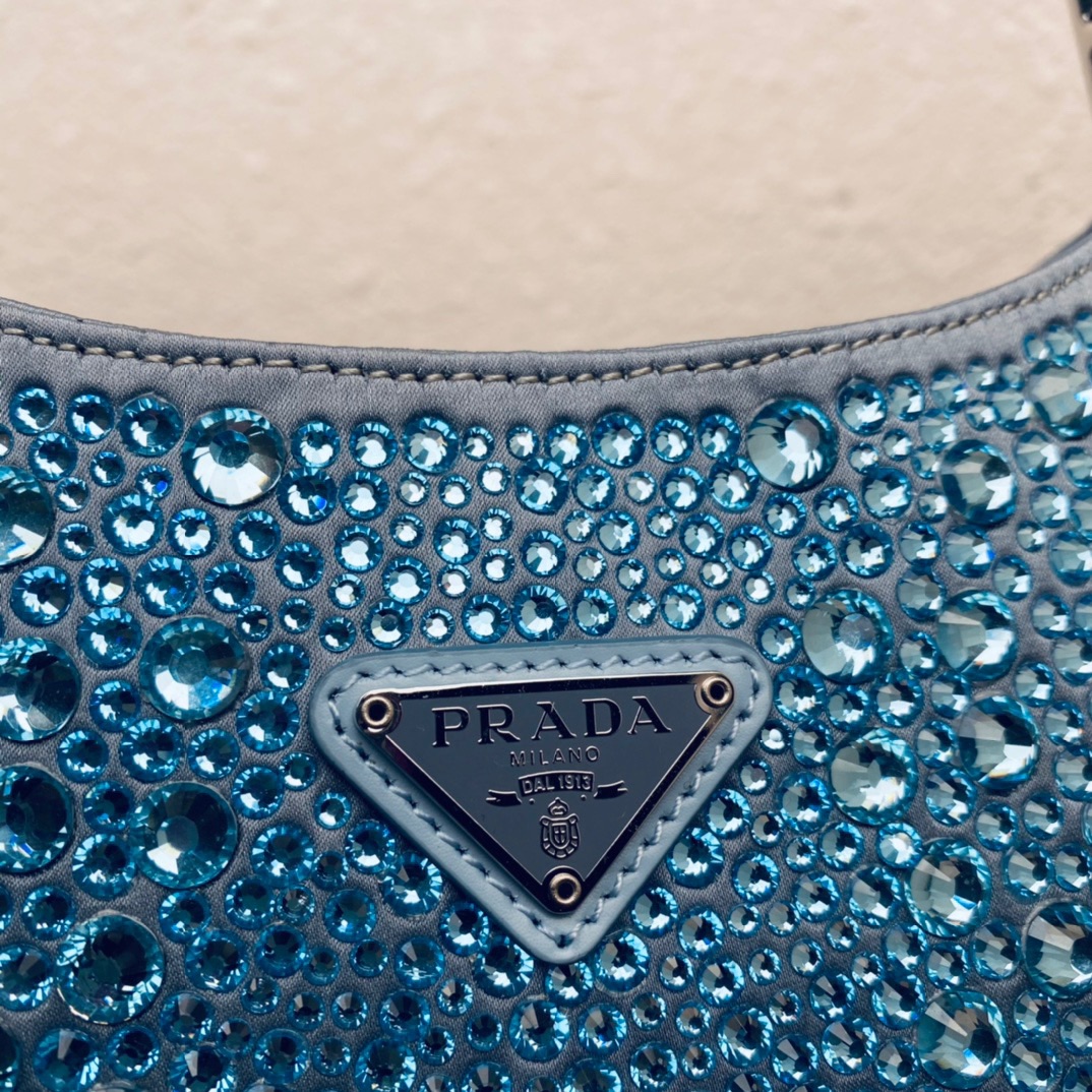 Prada Cleo Satin Bag With Crystals Handbag Light Blue 1BC169